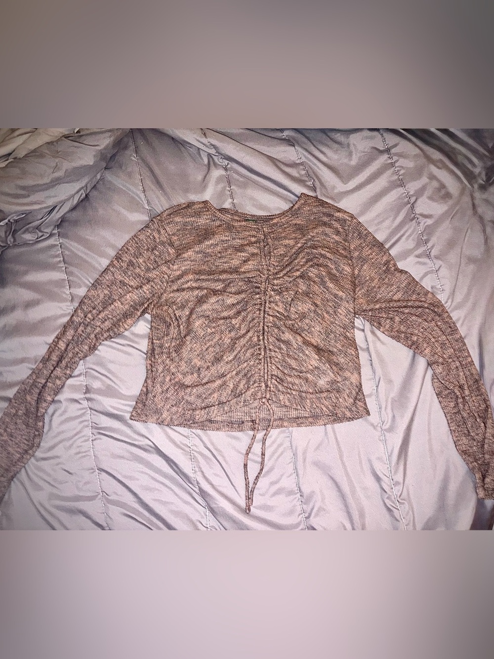 Target Marled Brown and Cream Drawstring Front Sweater Top